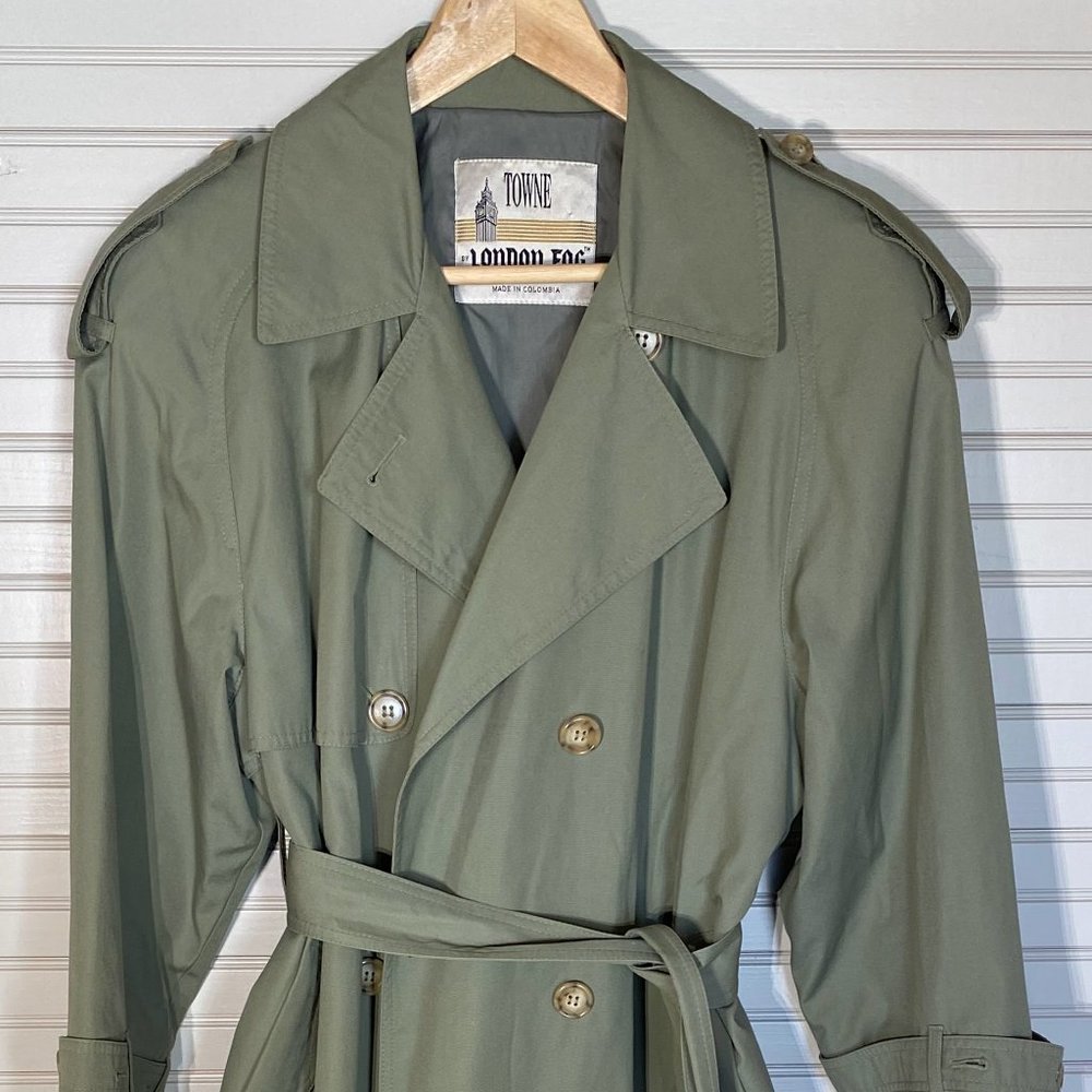 London Fog Olive Green Double-Breasted Trench Coat